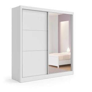 Guarda-Roupa Casal 2 Portas de Correr Athenas com Espelho 3 Gavetas 1,85m 100% MDF Branco