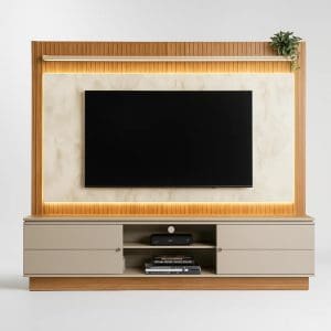 Estante Home Saragoça Ripado com LED para TV até 75 Polegadas Nature Off-White