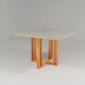 Mesa de Jantar Segovia 0,90m x 0,90m Tampo MDF com Vidro Base Naturale Tampo Off-White