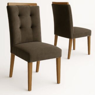 Kit 2 Cadeiras Porto Encosto Anatômico 100% MDF Tecido Linho Marrom Acinzentado