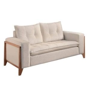Sofá 2 Lugares Madri 1,56m Espuma D33 Estrutura Madeira Maciça Chenille Bouclê Creme