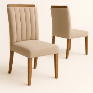 Kit 2 Cadeiras Coimbra Encosto Anatômico 100% MDF Tecido Linho Cru