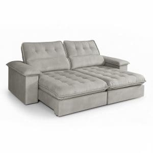 Sofá Retrátil e Reclinável 5 Lugares Astro 2,50m Molas Ensacadas Pillow Top 14cm Veludo Cinza Luxo