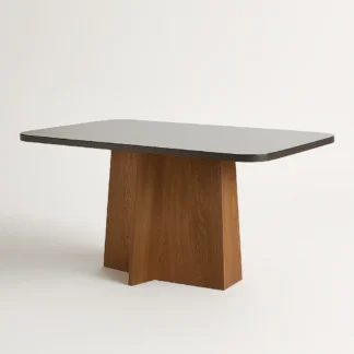 Mesa de Jantar Porto 1,20m x 0,80m Tampo MDF com Vidro Base Naturale Tampo Grafite