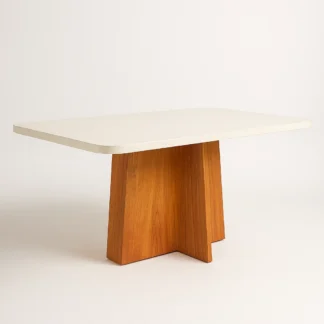 Mesa de Jantar Porto 1,20m x 0,80m Tampo MDF com Vidro Base Naturale Tampo Off-White