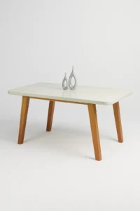 Mesa de Jantar Arizona 1,30m x 0,90m Tampo Vidro 100% MDF Naturale Off-White