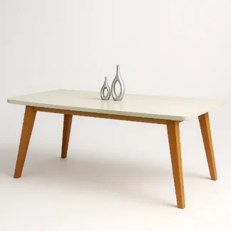 Mesa de Jantar Arizona 1,60m x 0,80m Tampo MDF com Vidro Base Naturale Tampo Off-White