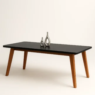 Mesa de Jantar Arizona 1,60m x 0,80m Tampo MDF com Vidro Base Naturale Tampo Grafite