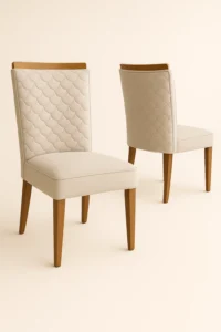 Kit 2 Cadeiras Santarém Estrutura Madeira Detalhe Amadeirado no Encosto Tecido Linho Bege