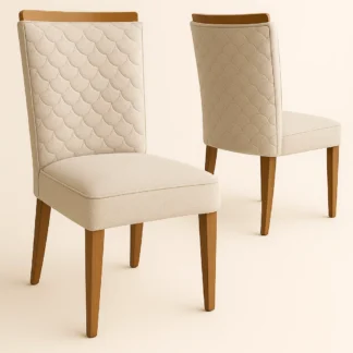 Kit 2 Cadeiras Santarém Estrutura Madeira Detalhe Amadeirado no Encosto Tecido Linho Bege