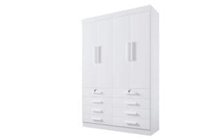 Guarda-Roupa Solteiro 4 Portas Austin 8 Gavetas 1,60m 100% MDF Branco