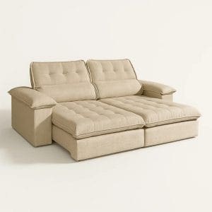 Sofá Retrátil e Reclinável Astro 2,50m 3 Lugares Molas Ensacadas Espuma D33 Pillow 14cm Linho Bege
