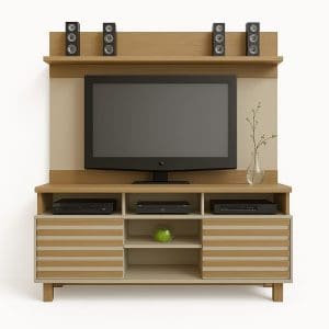 Painel com Rack Cancun 1,82m para TV até 60 Polegadas Design Ripado 2 Portas 5 Nichos