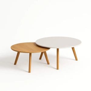 Conjunto Mesa de Centro Gardênia Tampo MDF 25mm Chanfrado Pés Madeira Maciça Design Ninho Sobreposto