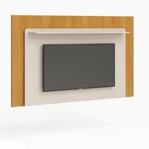 Painel de TV Begônia 2,18m com Iluminação LED Detalhes Chanfrados e Laqueados 100% MDP MDF Off-White Nature