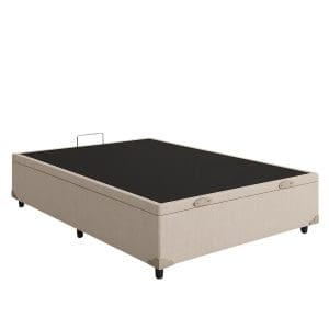 Base Box Baú Casal Sultano Blindado 1,38m x 1,88m x 0,44m Estrutura Reforçada Abertura Superior Tecido Linhão Palha