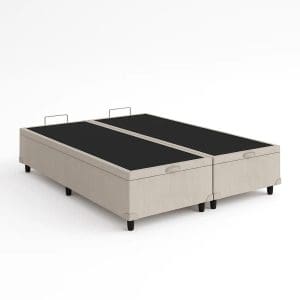 Base Box Baú Queen Sultano Blindado 1,58m x 1,98m x 0,44m Estrutura Reforçada Abertura Superior Tecido Linhão Palha