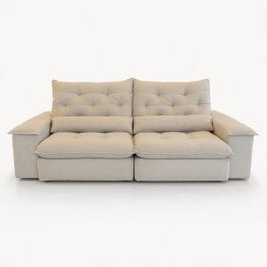 Sofá Retrátil e Reclinável Havana 2,30m 3 Lugares Espuma D33 Molas Ensacadas Linho Cru