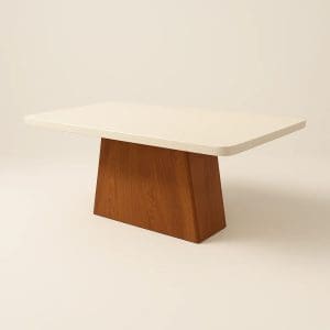 Mesa de Jantar Braga 2,10m x 1,10m Tampo MDF com Vidro Base Naturale Tampo Off-White