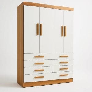Guarda-Roupa Solteiro 4 Portas Austin 8 Gavetas 1,60m 100% MDF Cinamomo Off-White