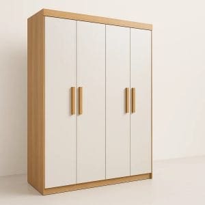 Guarda-Roupa Solteiro 4 Portas Memphis 3 Gavetas 1,38m 100% MDF Cinamomo Off-White