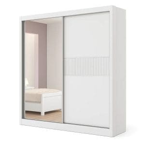 Guarda-Roupa Casal 2 Portas Houston com Espelho 3 Gavetas 1,85m 100% MDF Branco