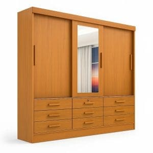 Guarda-Roupa Casal 3 Portas de Correr Tucson com Espelho 6 Gavetas 2,00m 100% MDF Cinamomo