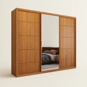 Guarda-Roupa Casal 3 Portas de Correr Onix com Espelho Divisão Ele/Ela 6 Gavetas 2,45m 100% MDF Nature