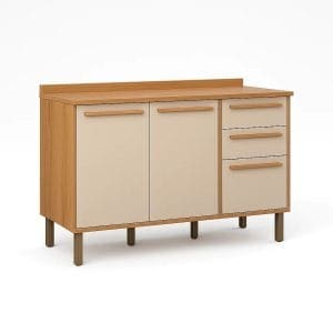 Balcão de Cozinha Diamantina 2 Portas 3 Gavetas 1,20m 100% MDF Cinamomo Off-White