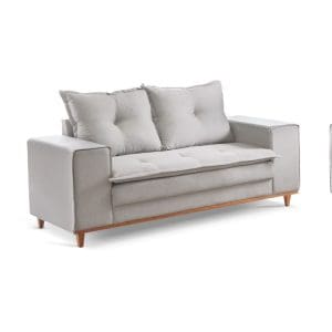 Sofá 2 Lugares Zafira 1,60m Espuma D28 Soft Molas ZigZag Pés Imbuia Mel Linho Cinza