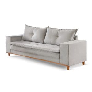 Sofá 3 Lugares Zafira 2,20m Espuma D28 Soft Molas ZigZag Pés Imbuia Mel Linho Cinza