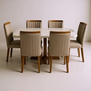 Conjunto Mesa de Jantar Coimbra Naturale Off-White com 6 Cadeiras