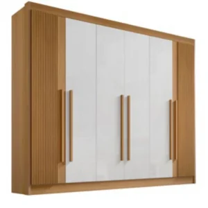 Guarda-Roupa Casal 6 Portas Columbus Ripado com Sapateira 6 Gavetas 2,78m 100% MDF Cinamomo Off-White