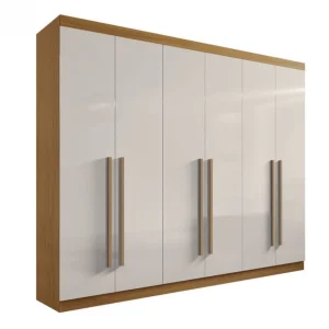 Guarda-Roupa Casal 6 Portas New Athos com Sapateira 8 Gavetas 2,78m 100% MDF Cinamomo Off-White