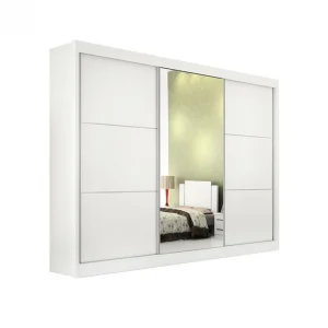 Guarda-Roupa Casal 3 Portas de Correr Los Angeles com Espelho 6 Gavetas 2,73m 100% MDF Branco