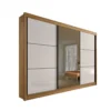 Guarda-Roupa Casal 3 Portas de Correr Los Angeles com Espelho 6 Gavetas 2,73m 100% MDF Cinamomo Off-White
