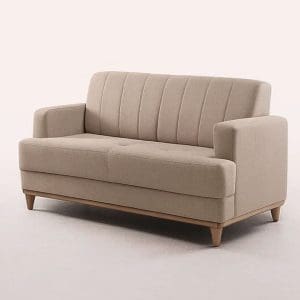 Sofá 2 Lugares Roma 1,36m Espuma D33 Molas S Pés Madeira Maciça Chenille Linho Bege