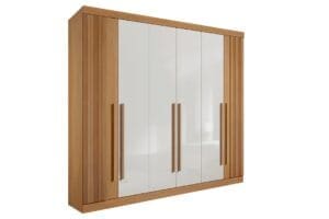Guarda-Roupa Casal 6 Portas Detroit Ripado 6 Gavetas 2,75m 100% MDF Cinamomo Off-White