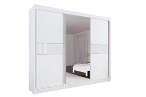 Guarda-Roupa Casal 3 Portas de Correr Las Vegas com Espelho 6 Gavetas 2,73m 100% MDF Branco
