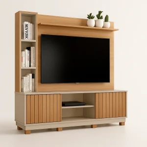 Home Vegas 1,90m x 1,95m para TV até 75 Polegadas 100% MDF Cinamomo Off-White