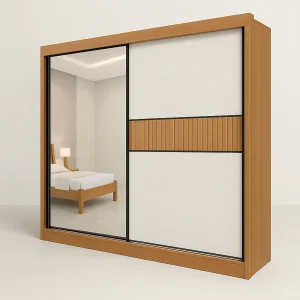 Guarda-Roupa Casal 2 Portas Fresno com Espelho 6 Gavetas 2,20m 100% MDF Cinamomo Off-White ou Cinamomo Flex