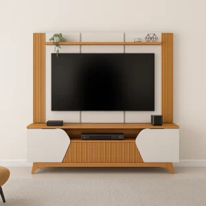Rack com Painel Olga Ripado 1,83m x 1,24m para TV até 75 Polegadas 100% MDF Bali Cedro