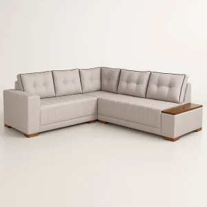 Sofá de Canto Agnes 2,36m x 2,36m Estrutura Madeira Reflorestada Espuma D28 Pés Imbuia Mel