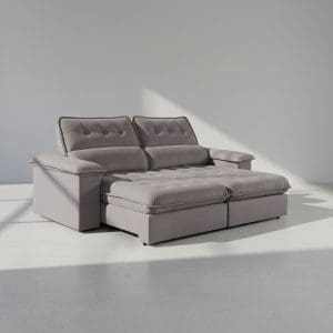 Sofá Retrátil e Reclinável Astro 2,50m 3 Lugares Molas Ensacadas Espuma D33 Pillow 14cm Linho Cinza Escuro