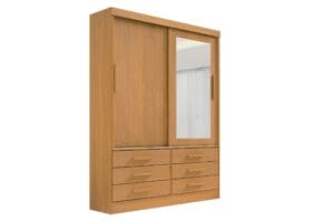 Guarda-Roupa Solteiro 2 Portas Tucson com Espelho 6 Gavetas 1,35m 100% MDF Cinamomo
