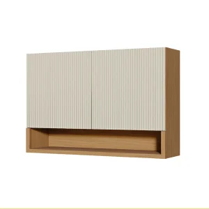 Armário Aéreo Simone Mendes 2 Portas 1,20m Ripado 100% MDF Carvalho Greige