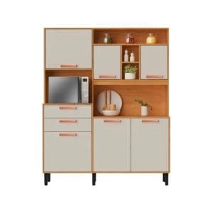 Kit Cozinha Júpiter 6 Portas 2 Gavetas 1,60m 100% MDF Cinamomo Off-White