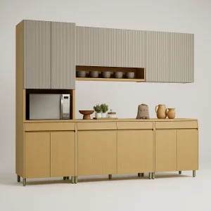 Conjunto de Cozinha Simone Mendes 5 Peças 2,70m x 2,28m 100% MDF Carvalho Greige