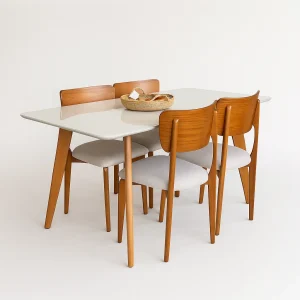 Mesa com Vidro Medelin 120x80cm com 4 Cadeiras Lotus