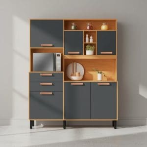 Kit Cozinha Júpiter 6 Portas 2 Gavetas 1,60m 100% MDF Cinamomo Grafite